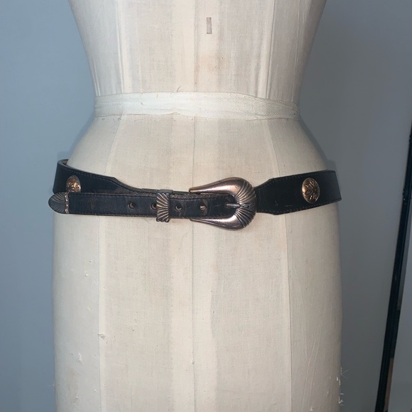 Justin vintage Leather Western Belt with Copper medallions 34 unisex